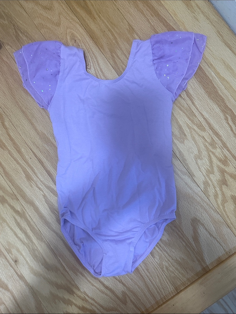 Kids Lavender One-Piece Leotard with Sparkle Flutter Sleeves